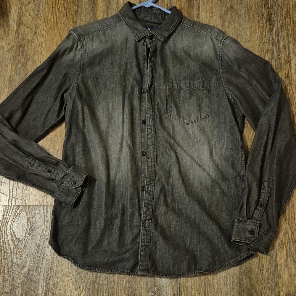 Highlander Dark Gray Denim Cotton Mens Sz Large Button Up Shirt